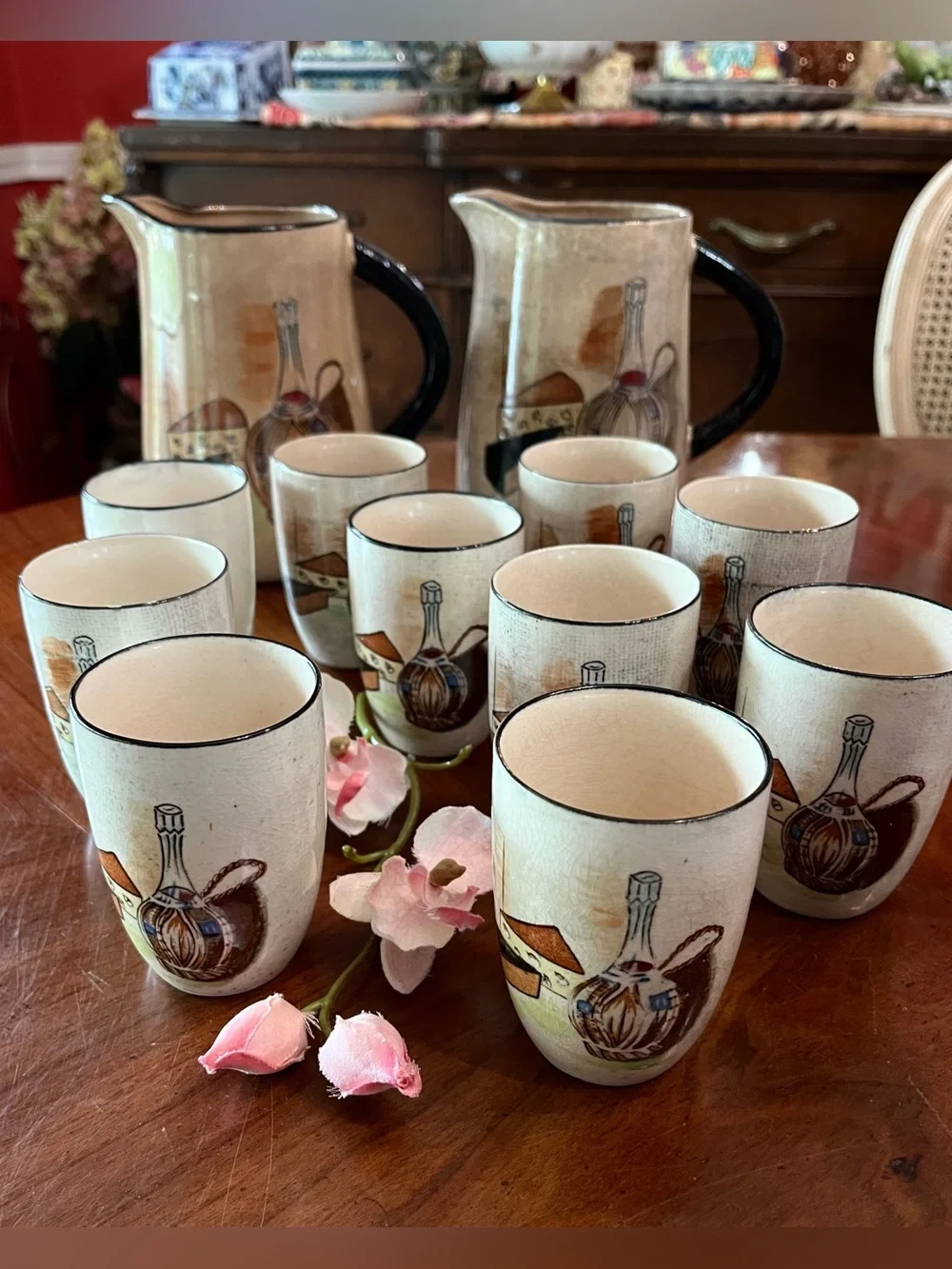 MCM Royal Sealy Capri Ceramic Wine & Cheese Sangria Set 2 Pitchers 10 Cups Japan